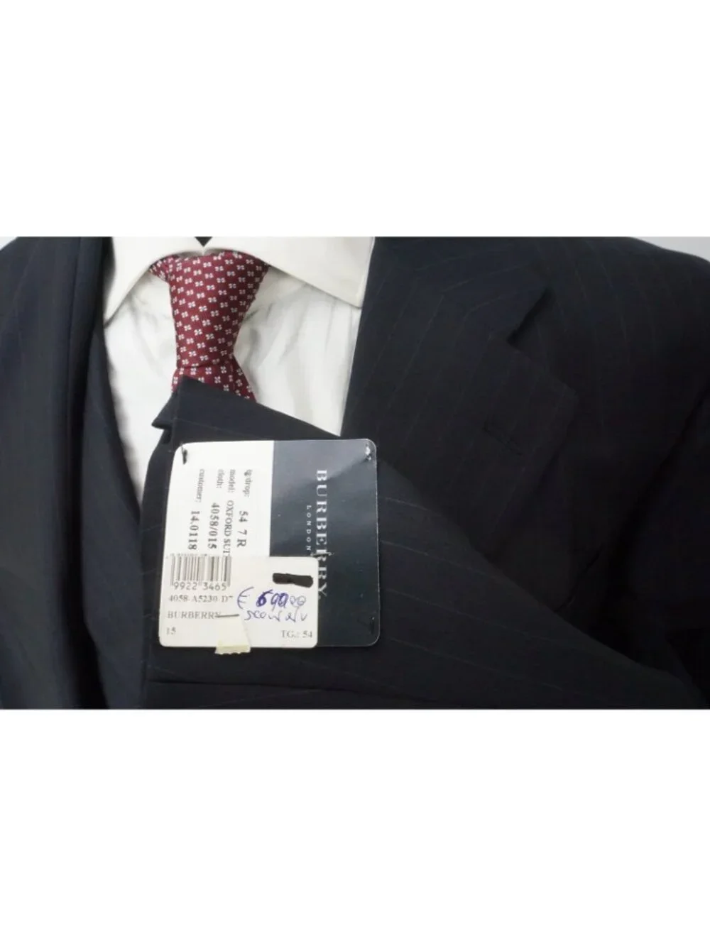 Burberry London Oxford Navy Pinstriped Wool 2 Pc Suit Jacket Pant 44R BRAND NEW